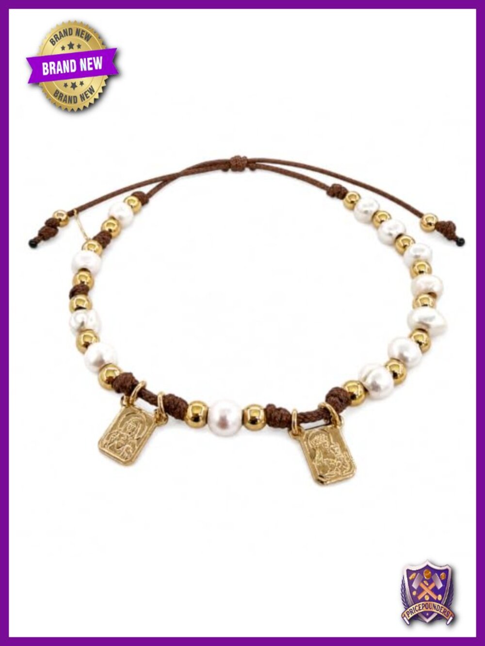 Catholic Scapular Bracelet Freshwater Pearl Gold Plated Adjustable